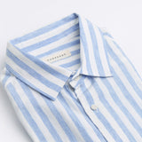 carpasus sustainable organic linen shirt ascona stripes light blue white. Nachhaltiges Carpasus Hemd Ascona Streifen Hellblau Weiss aus Bio Leinen