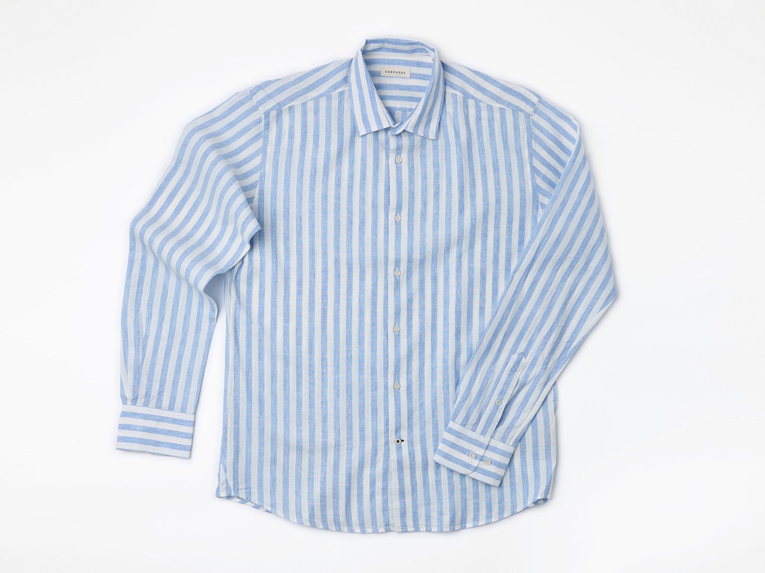 carpasus sustainable organic linen shirt ascona stripes light blue white. Nachhaltiges Carpasus Hemd Ascona Streifen Hellblau Weiss aus Bio Leinen