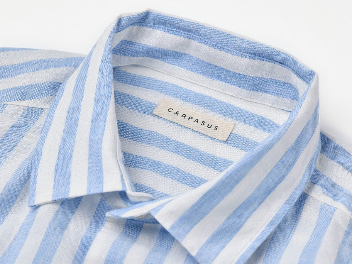 carpasus sustainable organic linen shirt ascona stripes light blue white. Nachhaltiges Carpasus Hemd Ascona Streifen Hellblau Weiss aus Bio Leinen 