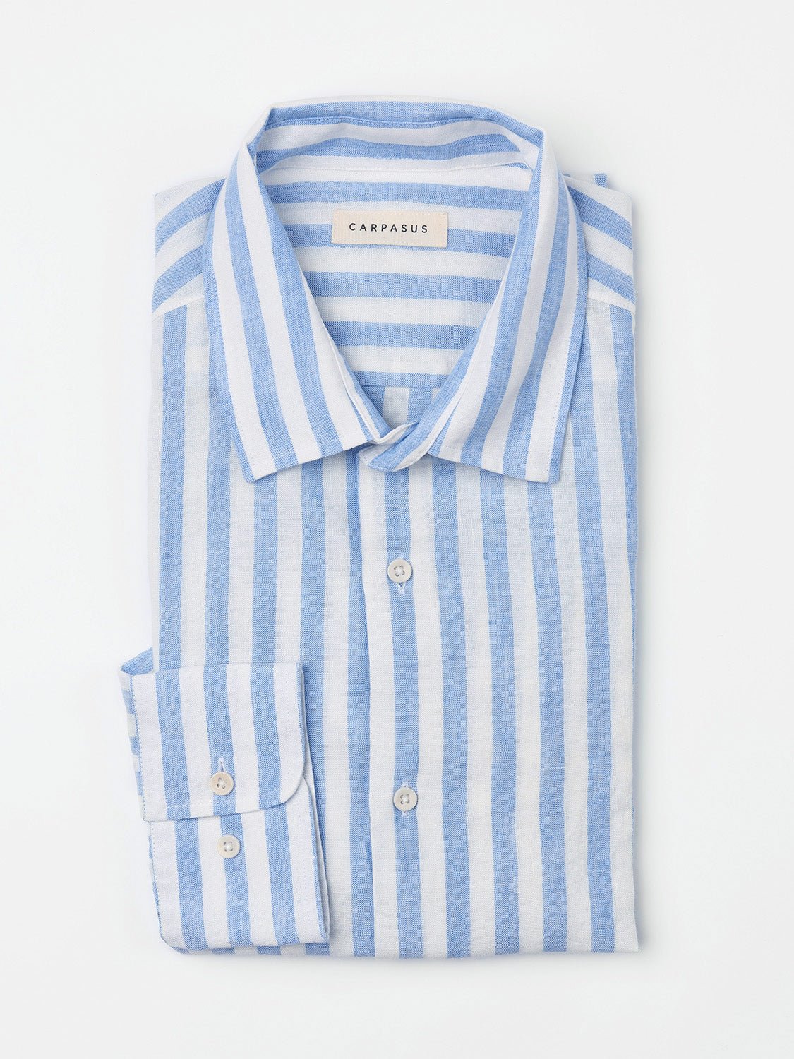 carpasus sustainable organic linen shirt ascona stripes light blue white. Nachhaltiges Carpasus Hemd Ascona Streifen Hellblau Weiss aus Bio Leinen