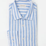 carpasus sustainable organic linen shirt ascona stripes light blue white. Nachhaltiges Carpasus Hemd Ascona Streifen Hellblau Weiss aus Bio Leinen