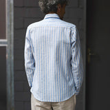carpasus sustainable organic linen shirt ascona stripes light blue white. Nachhaltiges Carpasus Hemd Ascona Streifen Hellblau Weiss aus Bio Leinen