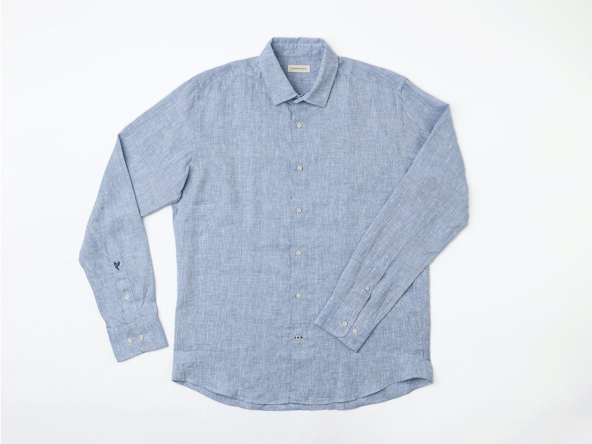 carpasus sustainable organic linen shirt verzasca uni light blue. Nachhaltiges Carpasus Hemd Verzasca Uni Hellblau aus Bio Leinen 