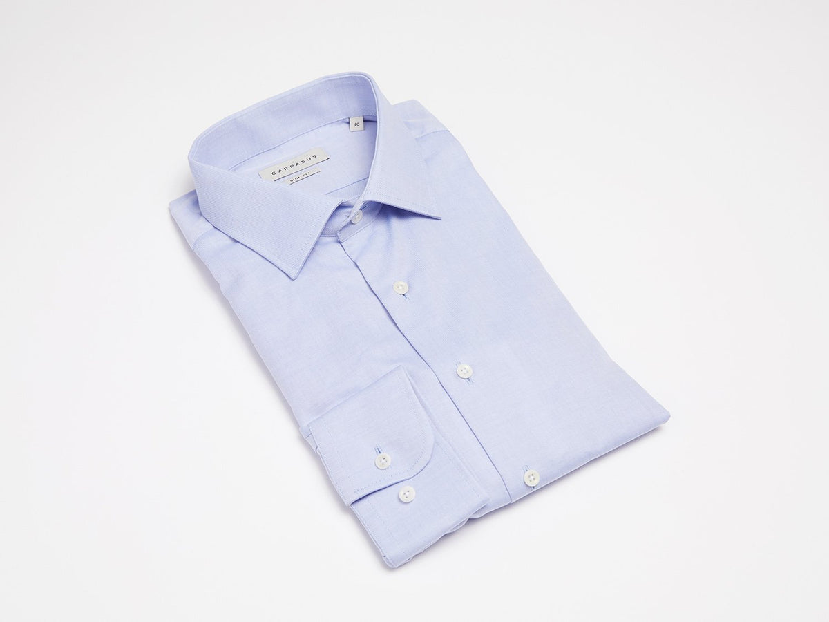 carpasus sustainable organic cotton tailor-made shirt sky blue. Nachhaltiges Carpasus Masshemd aus Bio Baumwolle Sky Blue