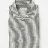 carpasus sustainable organic linen shirt stripes khaki white. Nachhaltiges Carpasus Hemd aus Bio Leinen mit Streifen Khaki Weiss