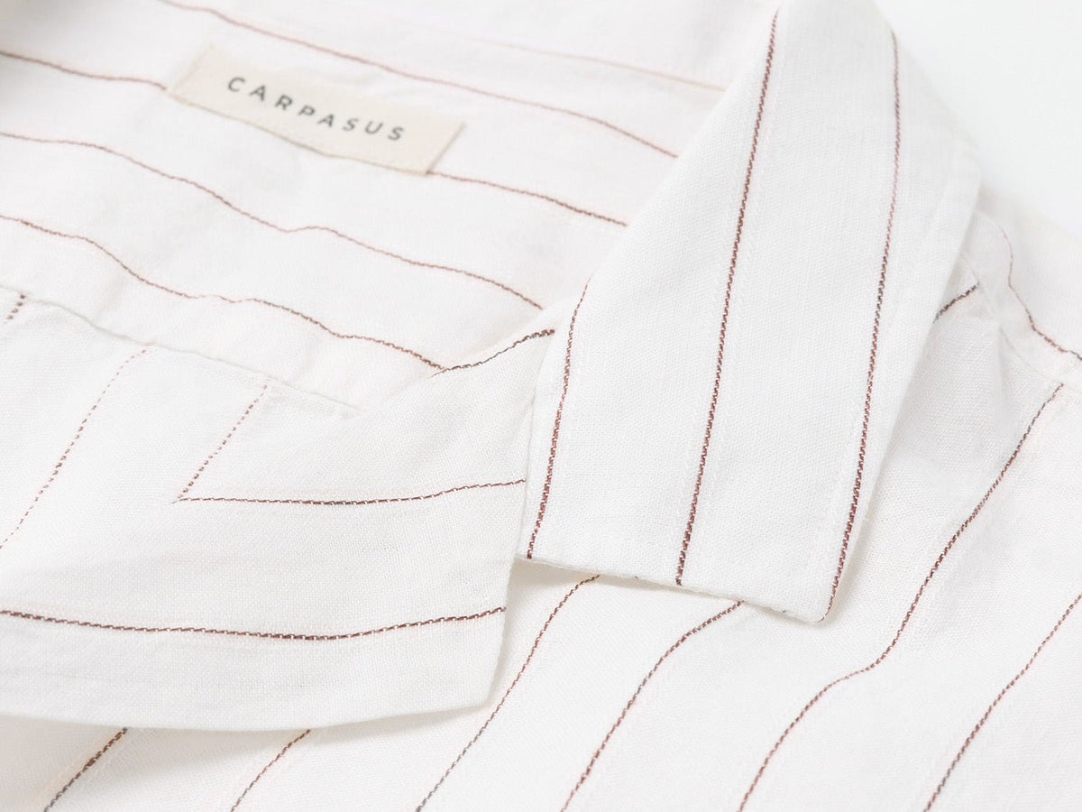carpasus sustainable organic linen shirt short sleeves verita stripes rust white. Nachhaltiges Carpasus Hemd kurzärmlig Verita Streifen Rost Weiss aus Bio Leinen 