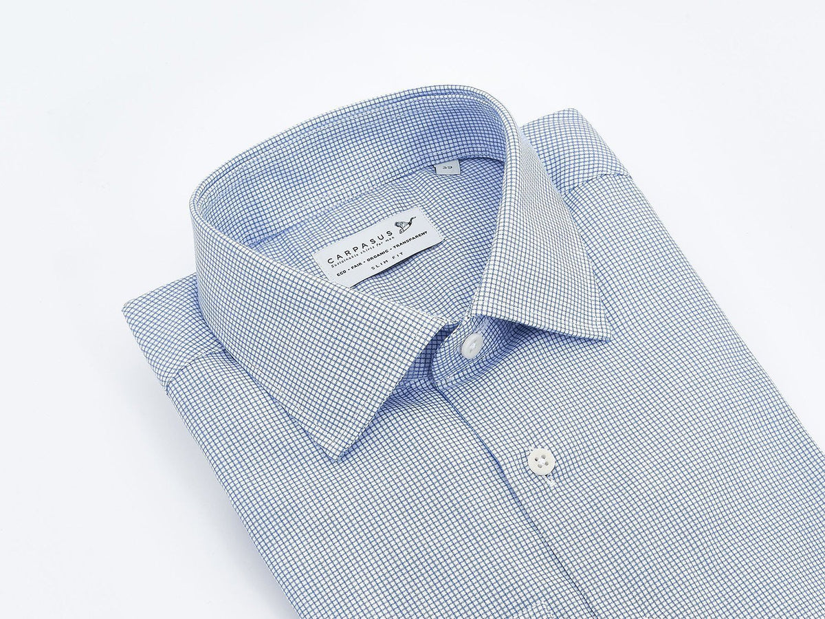 carpasus sustainable organic cotton dress shirt blue check. Nachhaltiges Carpasus Businesshemd aus Bio Baumwolle in Karo Blau
