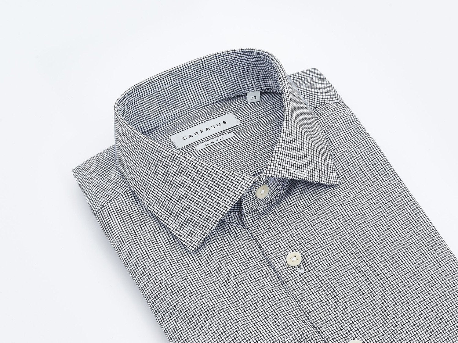 carpasus sustainable organic cotton dress shirt black check. Nachhaltiges Carpasus Businesshemd aus Bio Baumwolle in Karo Schwarz
