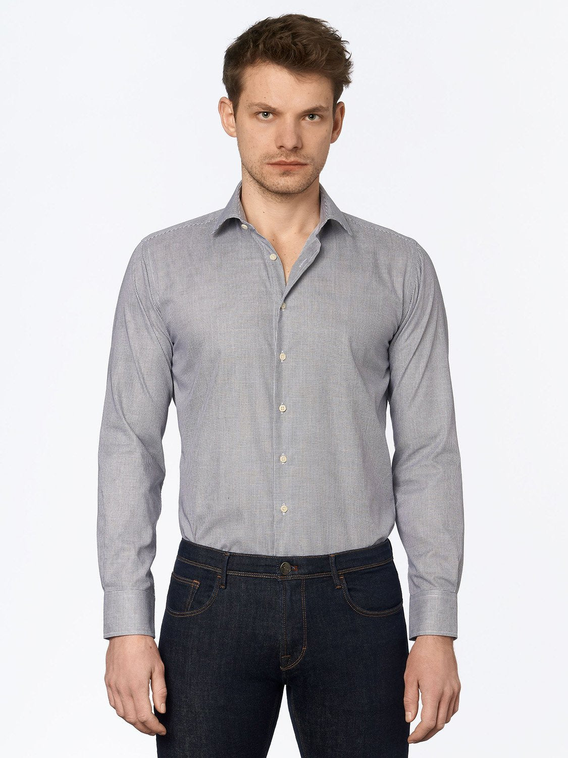 carpasus sustainable organic cotton dress shirt black check. Nachhaltiges Carpasus Businesshemd aus Bio Baumwolle in Karo Schwarz