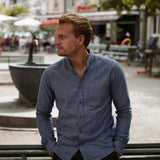 carpasus sustainable organic cotton and linen shirt scurido blue. Nachhaltiges Carpasus Hemd Scurido aus Bio Baumwolle und Leinen in Blau