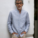 carpasus sustainable organic linen shirt lisbon stripes blue white. Nachhaltiges Carpasus Hemd Lisbon Streifen Blau Weiss aus Bio Leinen 