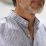 carpasus sustainable organic linen shirt lisbon stripes blue white. Nachhaltiges Carpasus Hemd Lisbon Streifen Blau Weiss aus Bio Leinen 