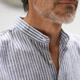 carpasus sustainable organic linen shirt lisbon stripes blue white. Nachhaltiges Carpasus Hemd Lisbon Streifen Blau Weiss aus Bio Leinen 