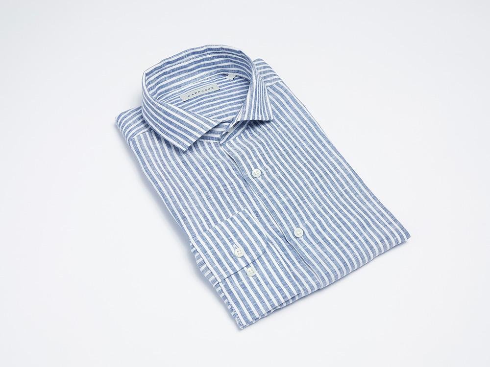 carpasus sustainable organic linen shirt stripes navy. Nachhaltiges Carpasus Hemd aus Bio Leinen mit Streifen Navy