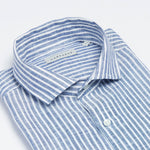 carpasus sustainable organic linen shirt stripes navy. Nachhaltiges Carpasus Hemd aus Bio Leinen mit Streifen Navy