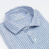 carpasus sustainable organic linen shirt stripes navy. Nachhaltiges Carpasus Hemd aus Bio Leinen mit Streifen Navy