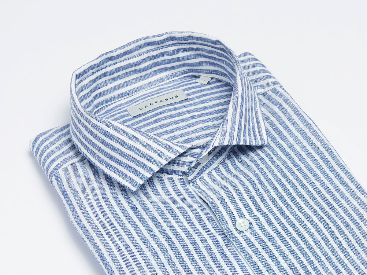 carpasus sustainable organic linen shirt stripes navy. Nachhaltiges Carpasus Hemd aus Bio Leinen mit Streifen Navy