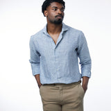 carpasus sustainable organic linen shirt stripes navy. Nachhaltiges Carpasus Hemd aus Bio Leinen mit Streifen Navy