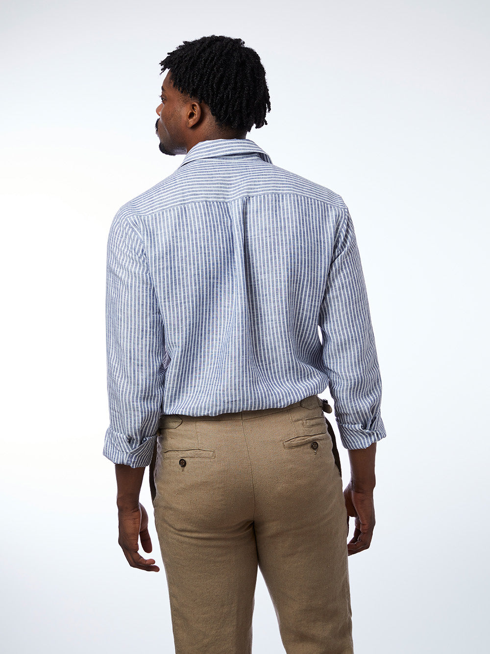carpasus sustainable organic linen shirt stripes navy. Nachhaltiges Carpasus Hemd aus Bio Leinen mit Streifen Navy