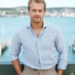 carpasus sustainable organic linen shirt stripes navy. Nachhaltiges Carpasus Hemd aus Bio Leinen mit Streifen Navy
