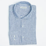 carpasus sustainable organic linen shirt stripes navy. Nachhaltiges Carpasus Hemd aus Bio Leinen mit Streifen Navy