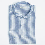 carpasus sustainable organic linen shirt stripes navy. Nachhaltiges Carpasus Hemd aus Bio Leinen mit Streifen Navy