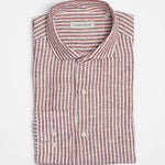 carpasus sustainable organic linen shirt stripes rust white. Nachhaltiges Carpasus Hemd aus Bio Leinen mit Streifen Rost Weiss