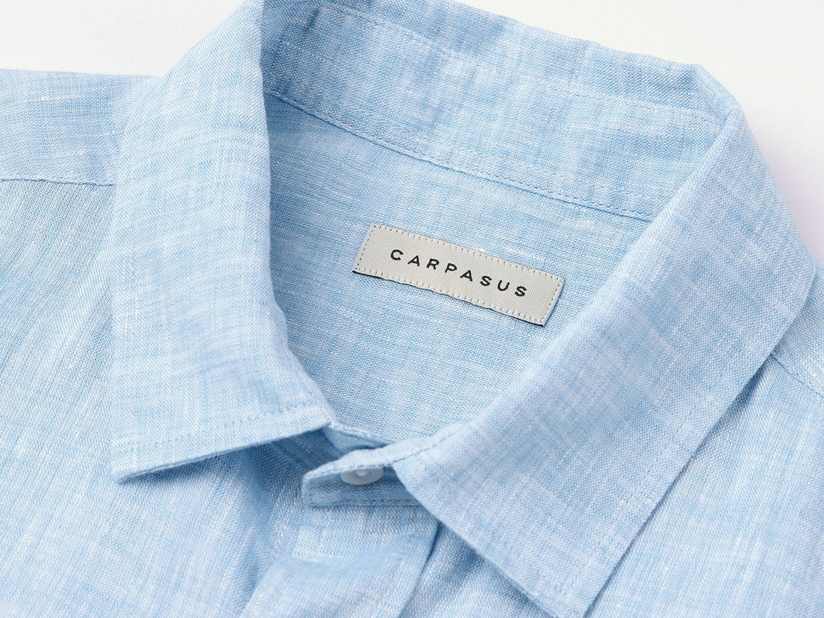 carpasus sustainable organic linen short sleeve shirt lightblue. Nachhaltiges Carpasus Hemd Kurzarm aus Bio Leinen in Hellblau