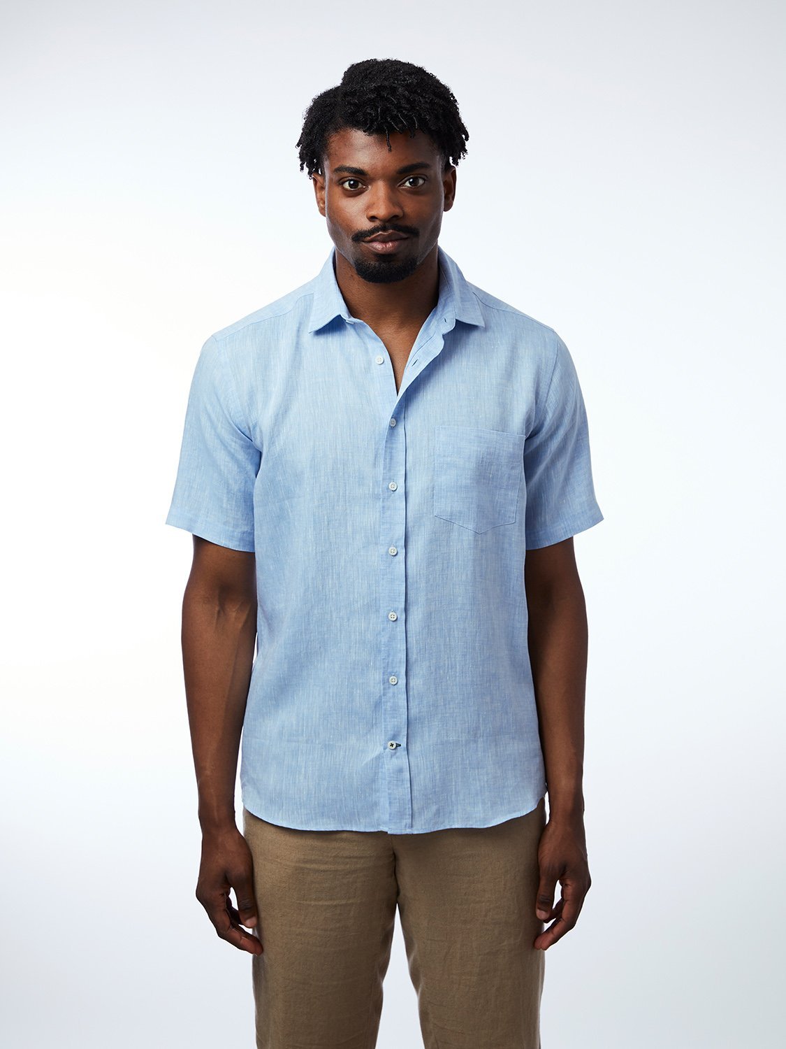 Sustainable Short Sleeve Linen Shirt Lido Light Blue - CARPASUS Online Store