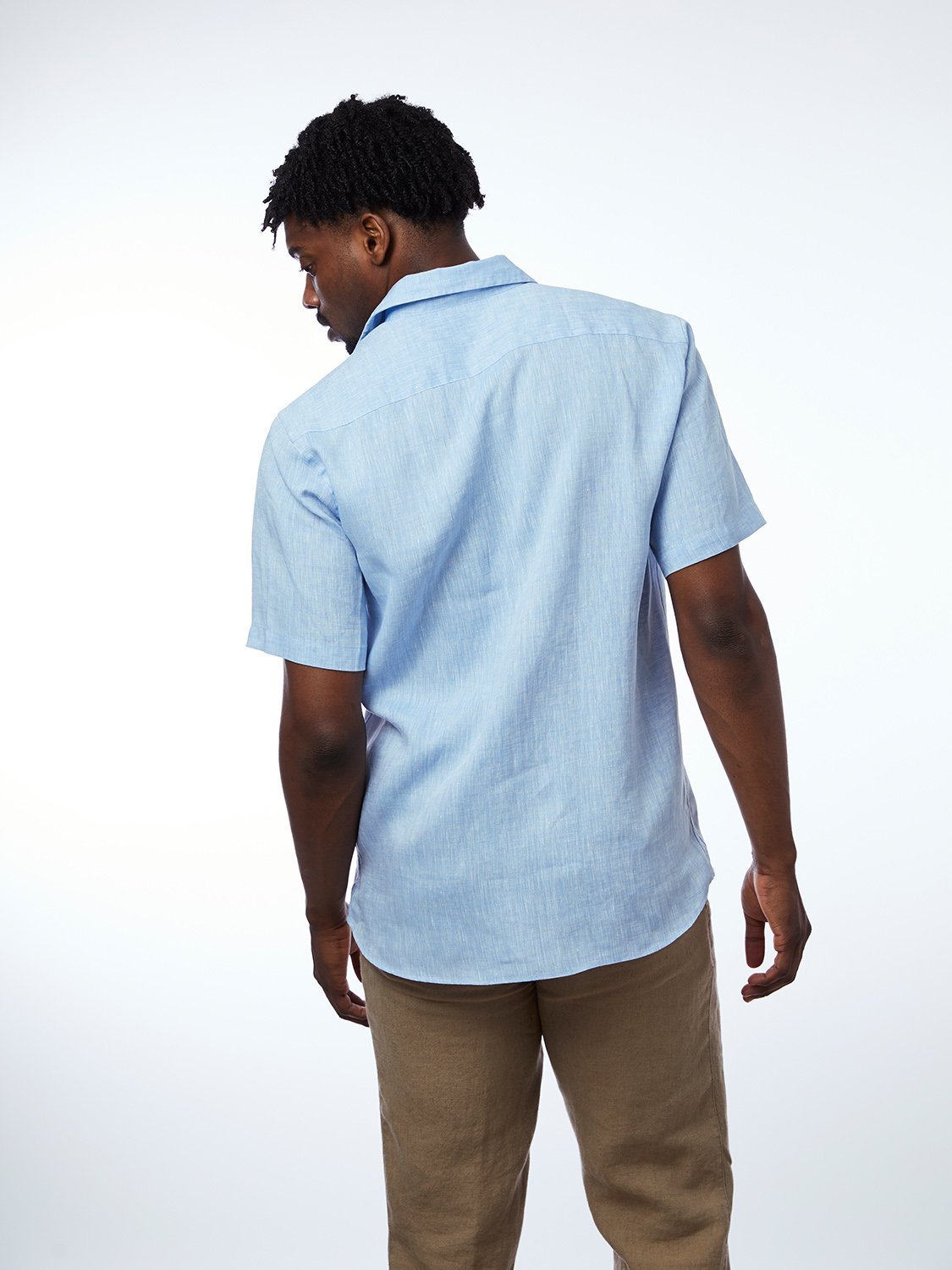 Sustainable Short Sleeve Linen Shirt Lido Light Blue - CARPASUS