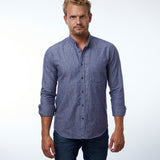 carpasus sustainable organic cotton and linen shirt scurido blue. Nachhaltiges Carpasus Hemd Scurido aus Bio Baumwolle und Leinen in Blau