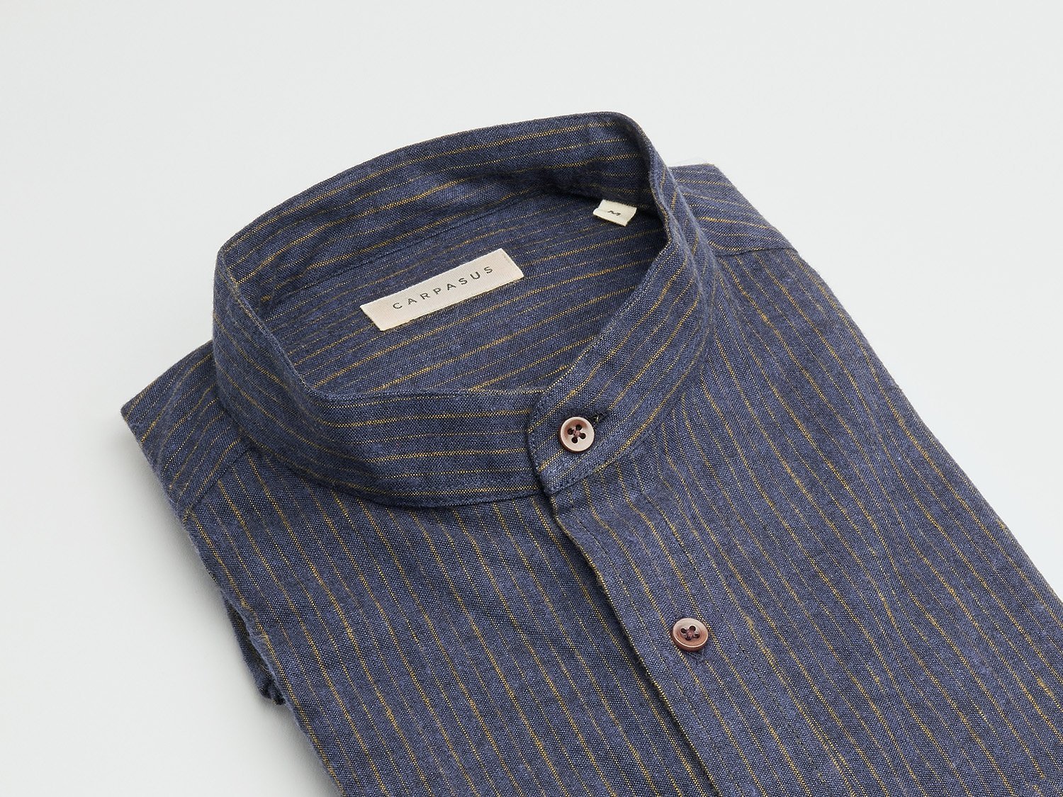 carpasus sustainable organic cotton and linen shirt scurido marine/ochre. Nachhaltiges Carpasus Hemd Scurido aus Bio Baumwolle und Leinen in Marine/Ocker