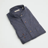 carpasus sustainable organic cotton and linen shirt scurido marine/ochre. Nachhaltiges Carpasus Hemd Scurido aus Bio Baumwolle und Leinen in Marine/Ocker