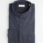 carpasus sustainable organic cotton and linen shirt scurido marine/ochre. Nachhaltiges Carpasus Hemd Scurido aus Bio Baumwolle und Leinen in Marine/Ocker