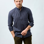 carpasus sustainable organic cotton and linen shirt scurido marine/ochre. Nachhaltiges Carpasus Hemd Scurido aus Bio Baumwolle und Leinen in Marine/Ocker