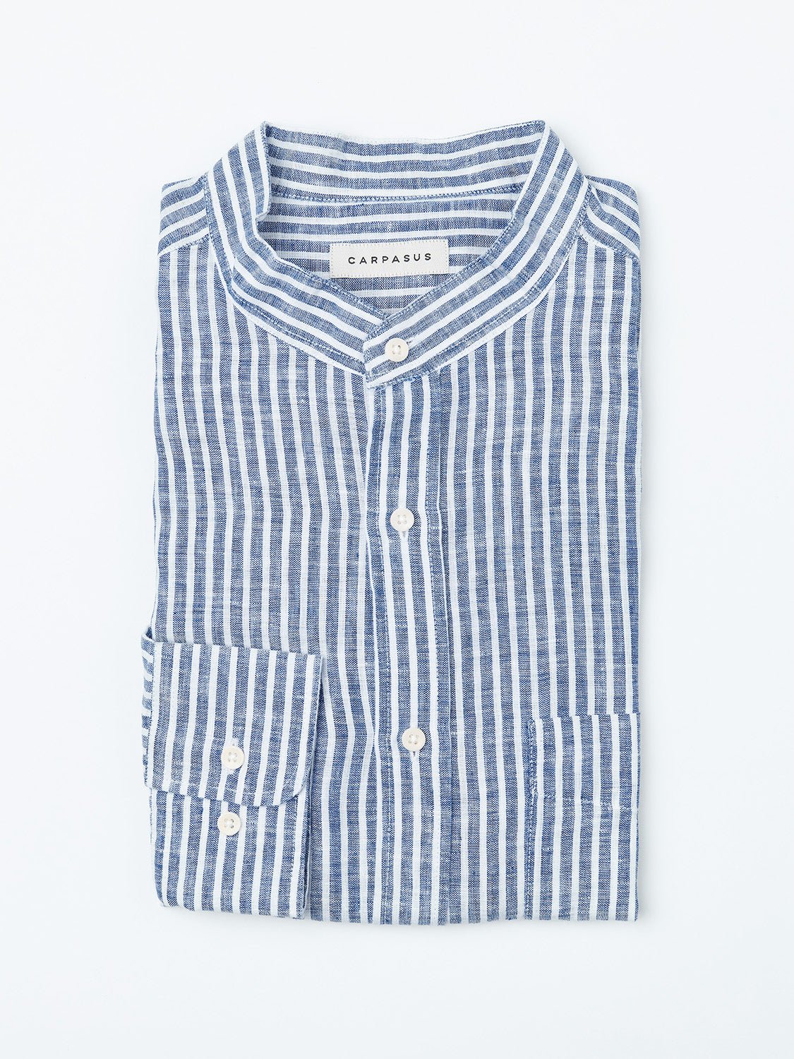 carpasus sustainable organic linen shirt lisbon stripes blue white. Nachhaltiges Carpasus Hemd Lisbon Streifen Blau Weiss aus Bio Leinen 