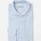 carpasus sustainable organic linen shirt stripes lightblue white. Nachhaltiges Carpasus Hemd aus Bio Leinen mit Streifen Hellblau Weiss