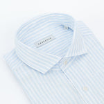 carpasus sustainable organic linen shirt stripes lightblue white. Nachhaltiges Carpasus Hemd aus Bio Leinen mit Streifen Hellblau Weiss
