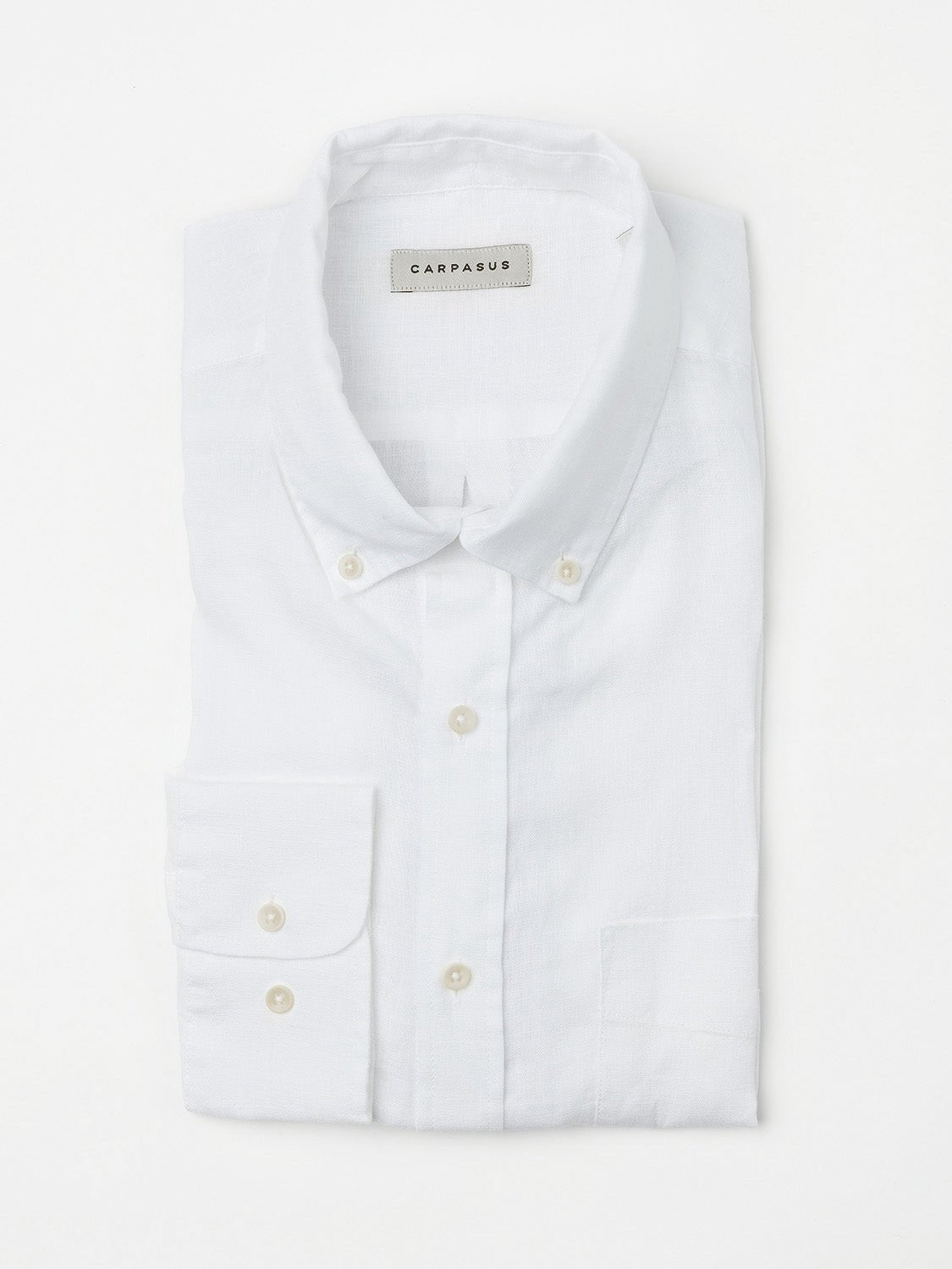 carpasus sustainable organic linen tailor-made shirt white. Nachhaltiges Carpasus Masshemd aus Bio Leinen Weiss.