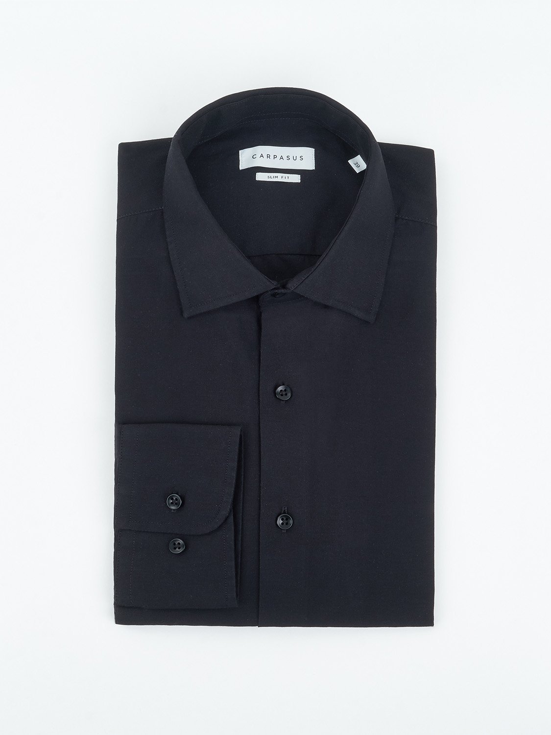 carpasus sustainable organic cotton tailor-made shirt black. Nachhaltiges Carpasus Masshemd aus Bio Baumwolle in Schwarz